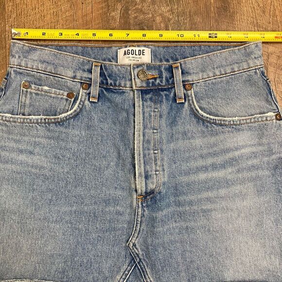 AGOLDE Quinn High-Rise Denim Mini Skirt in Devotee Button Fly Distressed Hem 29 - Picture 6 of 9